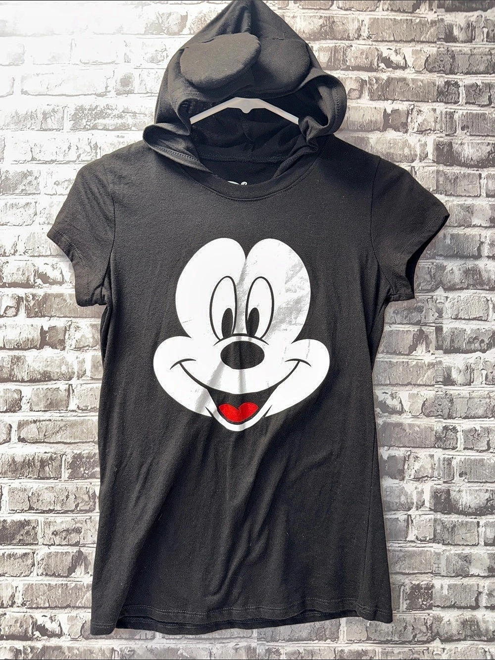 Disney Mickey Mouse Hooded T-Shirt with Mouse Ears Graphic Tee Size XS